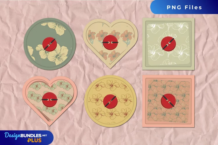 Vintage Hibiscus Flowers Pattern Buttons