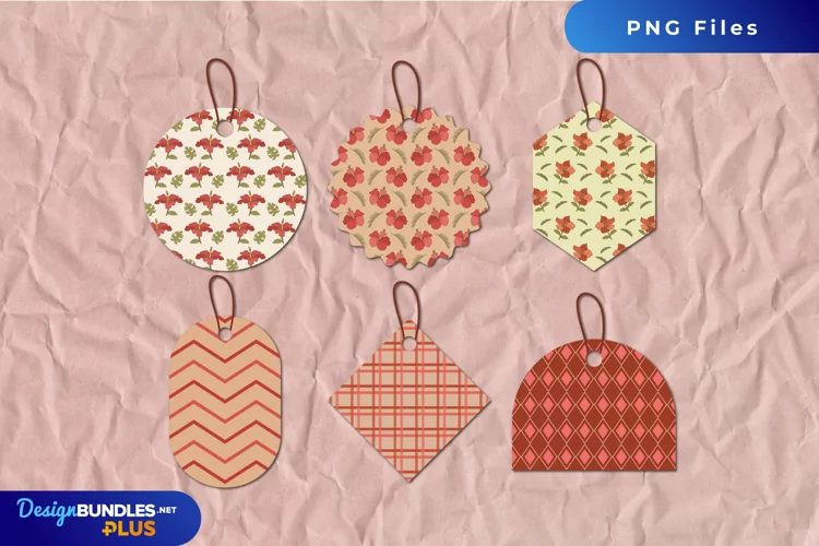 Vintage Hibiscus Flowers Patterned Shaped Tags