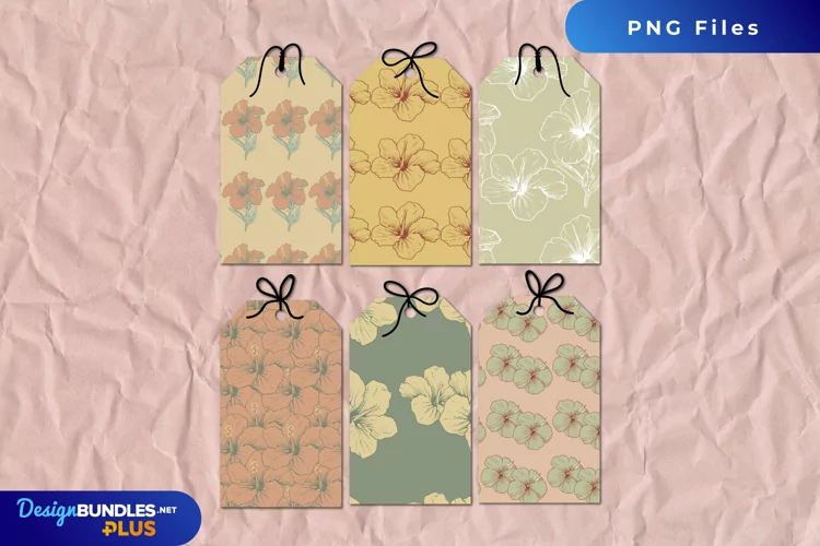 Vintage Hibiscus Flowers Patterned Shaped Tags