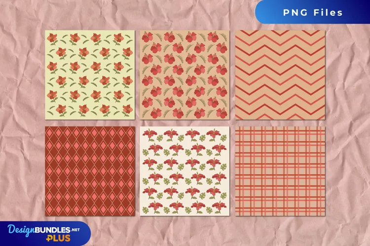 Vintage Hibiscus Flowers Seamless Pattern Paper Pack