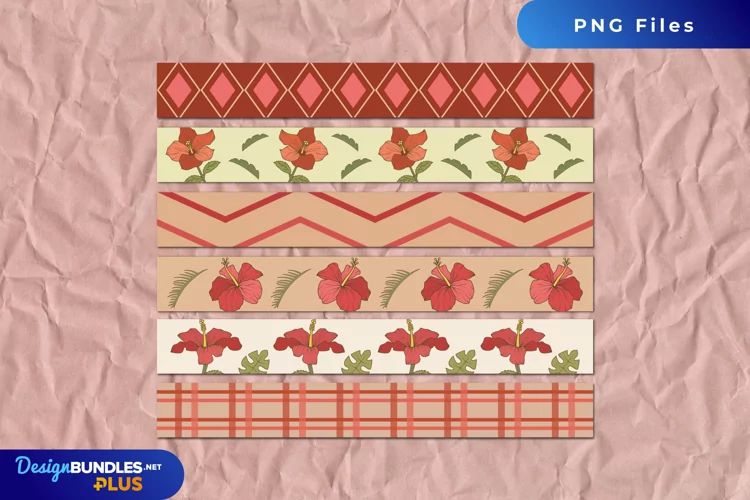 Vintage Hibiscus Flowers Seamless Strips