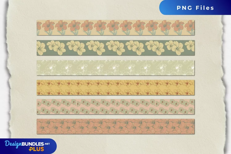 Vintage Hibiscus Flowers Seamless Strips