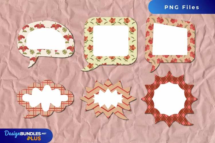 Vintage Hibiscus Flowers Scrapbook Speech Bubbles