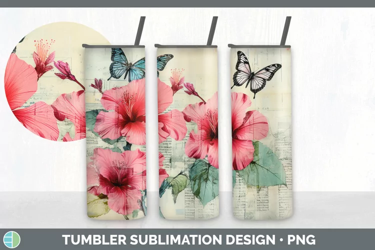 Vintage Hibiscus Flowers Tumbler | Sublimation 20 oz Skinny