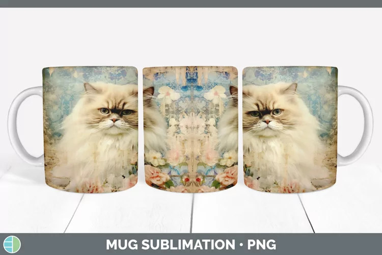 Vintage Himalayan Cat Mug Wrap | Sublimation Coffee Cup Desi