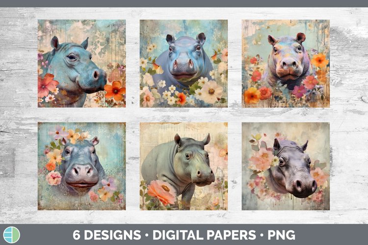 Vintage Hippo Paper Backgrounds | Digital Scrapbook Papers D