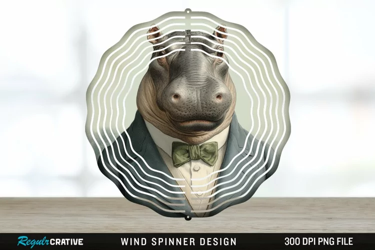Vintage Hippo Wind Spinner Sublimation Design PNG