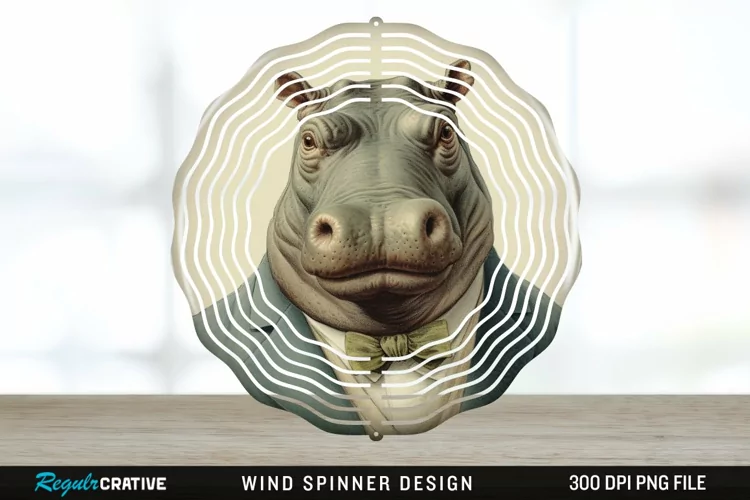 Vintage Hippo Wind Spinner Sublimation Design PNG