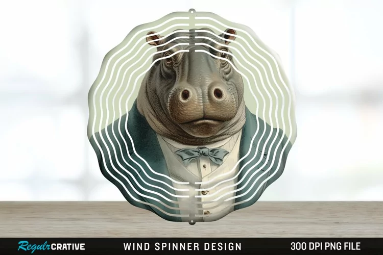 Vintage Hippo Wind Spinner Sublimation Design PNG