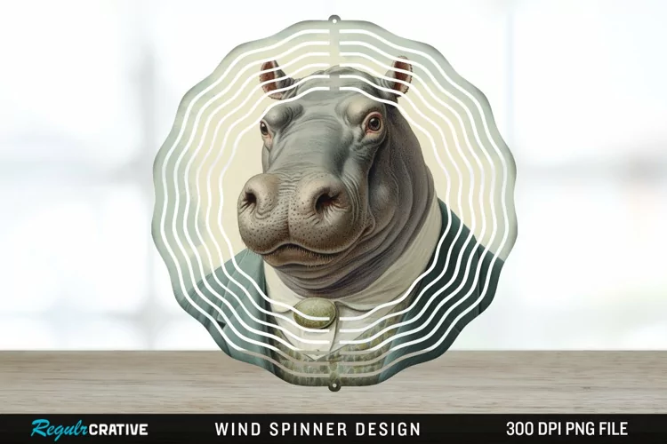 Vintage Hippo Wind Spinner Sublimation Design PNG