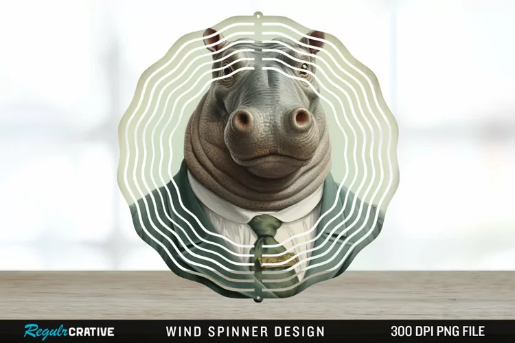 Vintage Hippo Wind Spinner Sublimation Design PNG