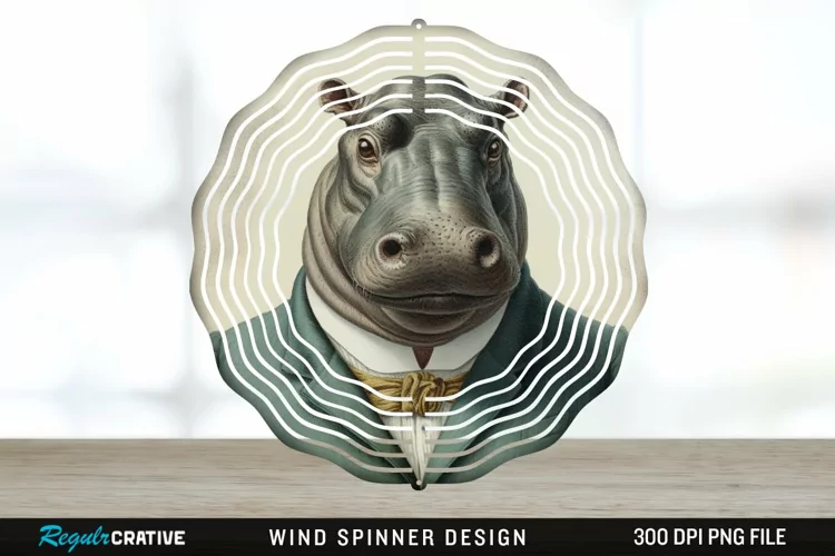 Vintage Hippo Wind Spinner Sublimation Design PNG