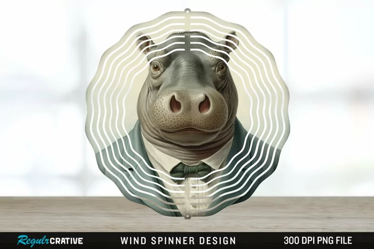 Vintage Hippo Wind Spinner Sublimation Design PNG