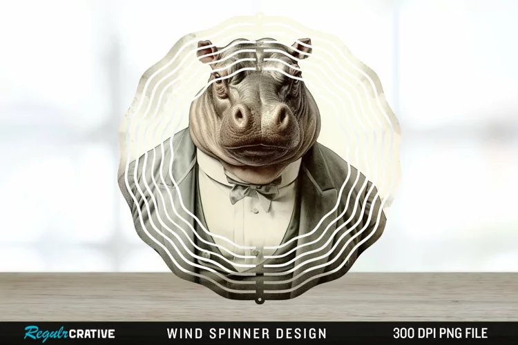 Vintage Hippo Spinner Sublimation Design PNG