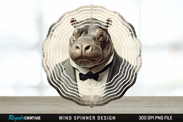 Vintage Hippo Spinner Sublimation Design PNG