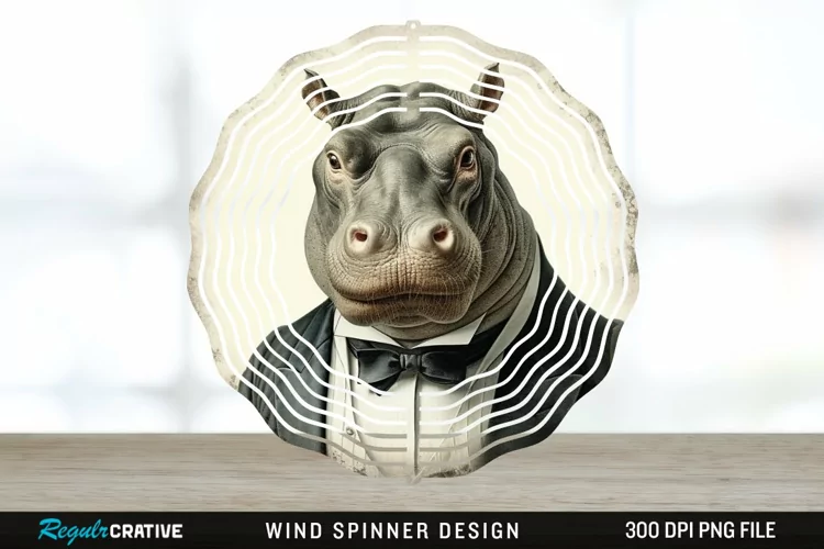 Vintage Hippo Spinner Sublimation Design PNG