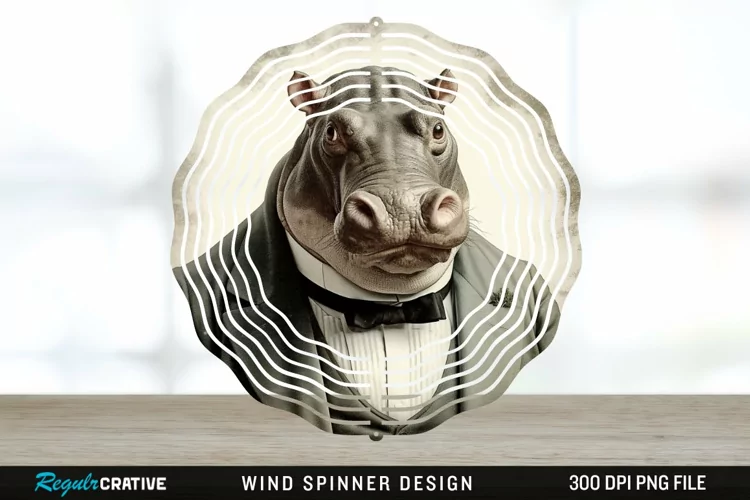 Vintage Hippo Spinner Sublimation Design PNG