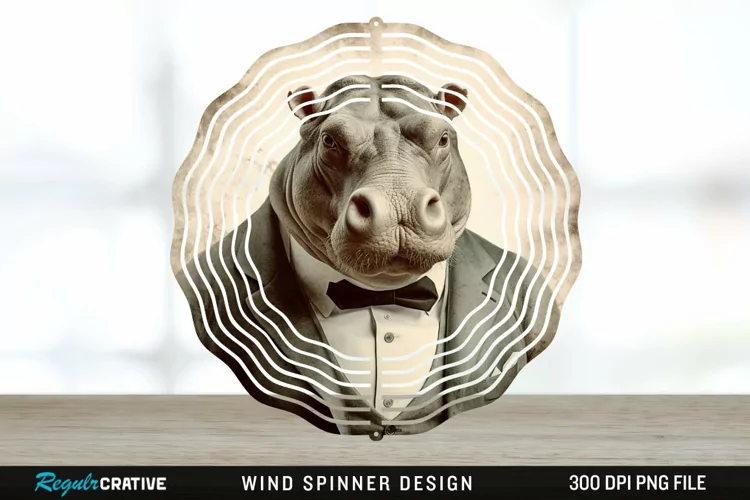 Vintage Hippo Spinner Sublimation Design PNG