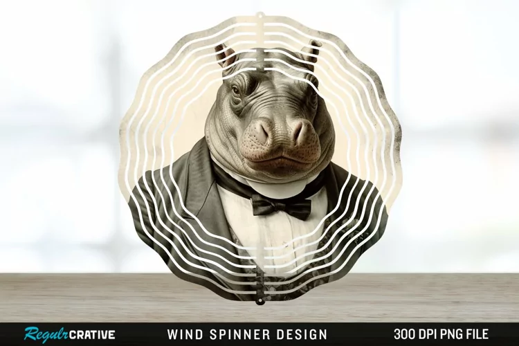 Vintage Hippo Spinner Sublimation Design PNG