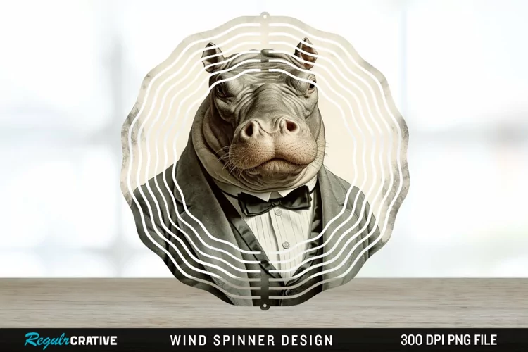Vintage Hippo Spinner Sublimation Design PNG