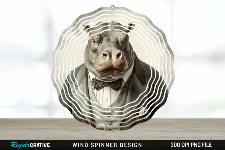 Vintage Hippo Spinner Sublimation Design PNG