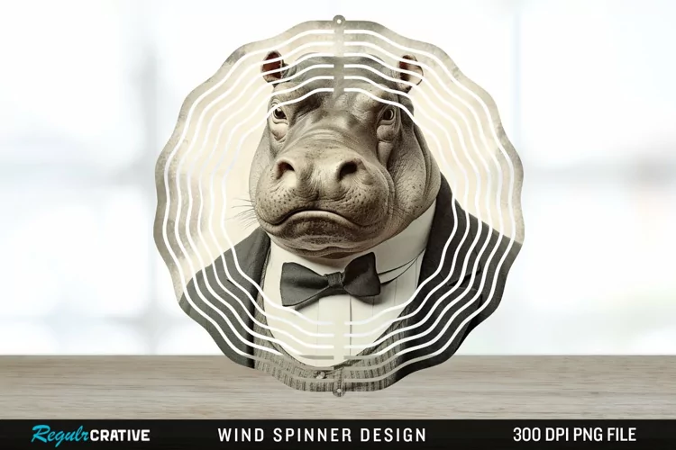 Vintage Hippo Spinner Sublimation Design PNG