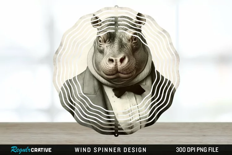 Vintage Hippo Spinner Sublimation Design PNG
