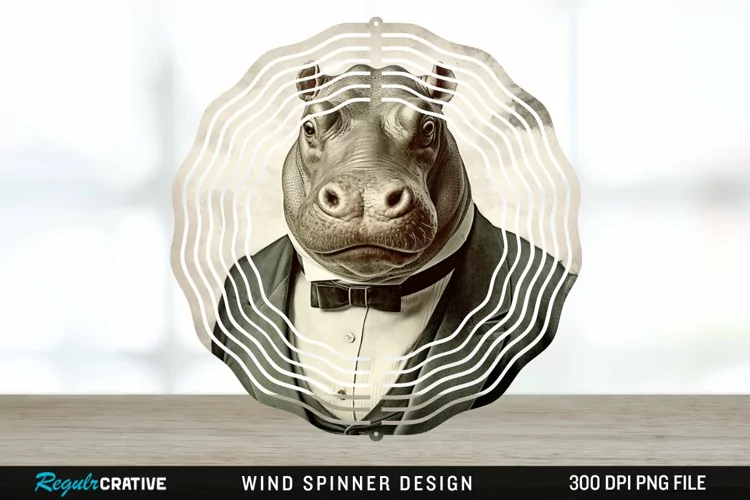 Vintage Hippo Spinner Sublimation Design PNG