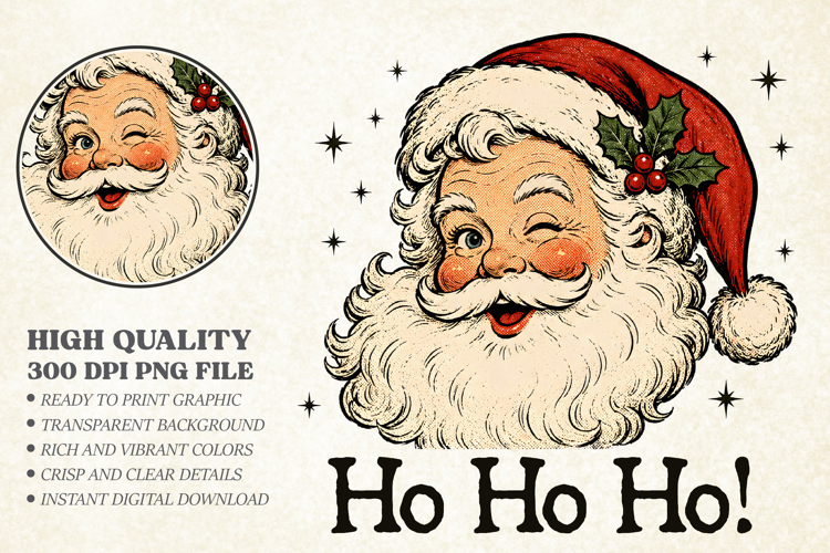 Vintage Ho Ho Ho Santa Claus PNG, Retro Christmas Holiday