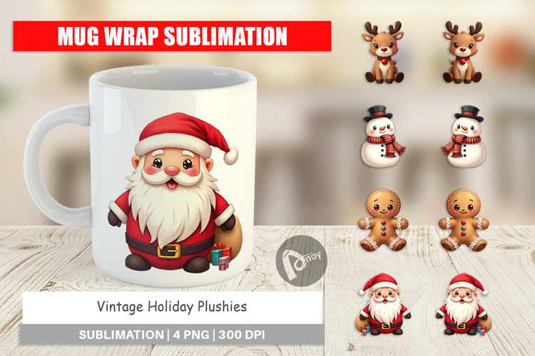 Vintage Holiday Plushies Mug Wrap