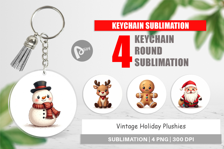 Vintage Holiday Plushies Keychain