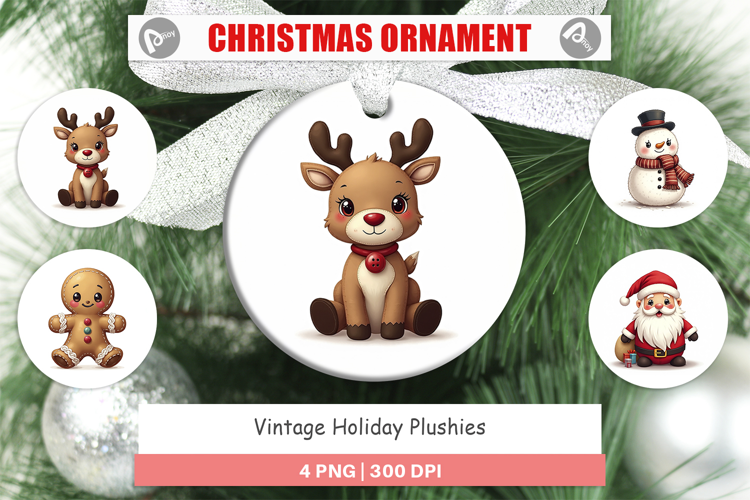 Vintage Holiday Plushies Ornament