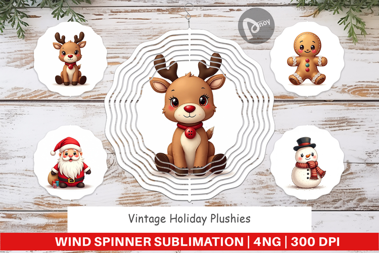 Vintage Holiday Plushies Wind Spinner