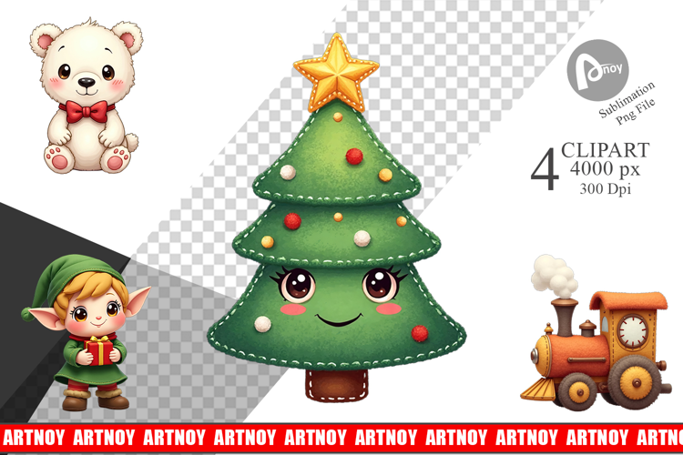 Vintage Holiday Plushies Clipart
