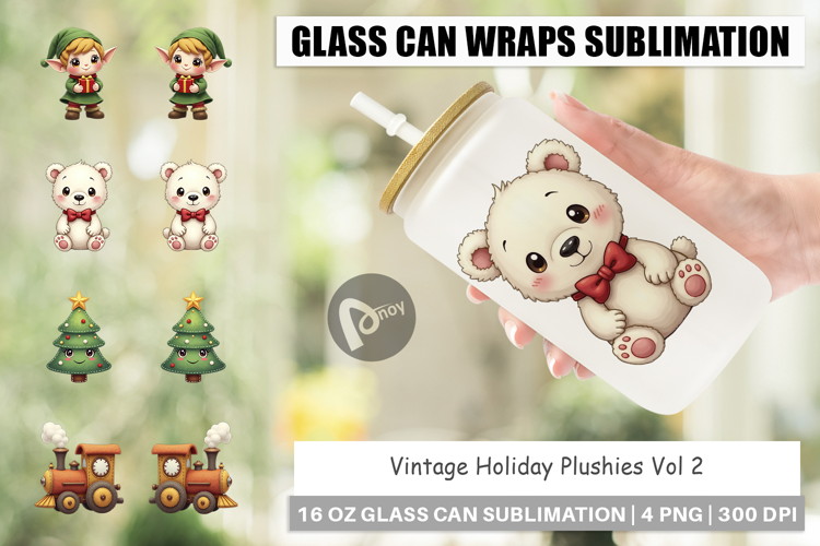 Vintage Holiday Plushies Glass Can