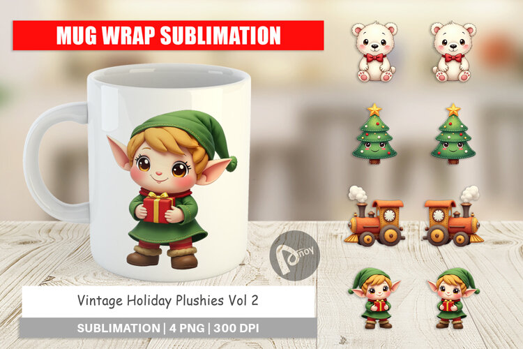 Vintage Holiday Plushies Mug Wrap example image 1