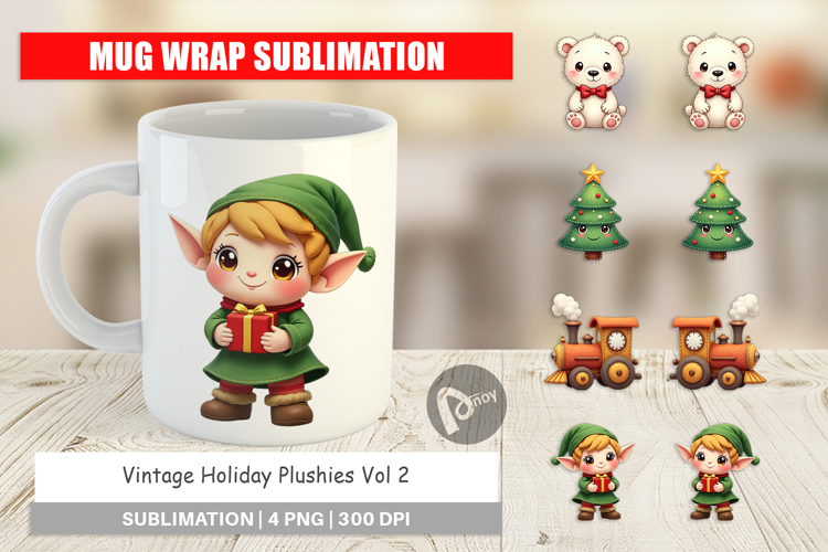 Vintage Holiday Plushies Mug Wrap