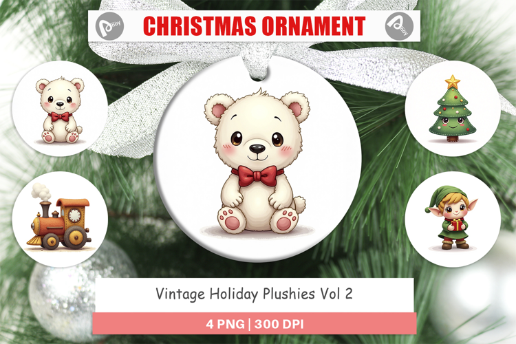 Vintage Holiday Plushies Ornament