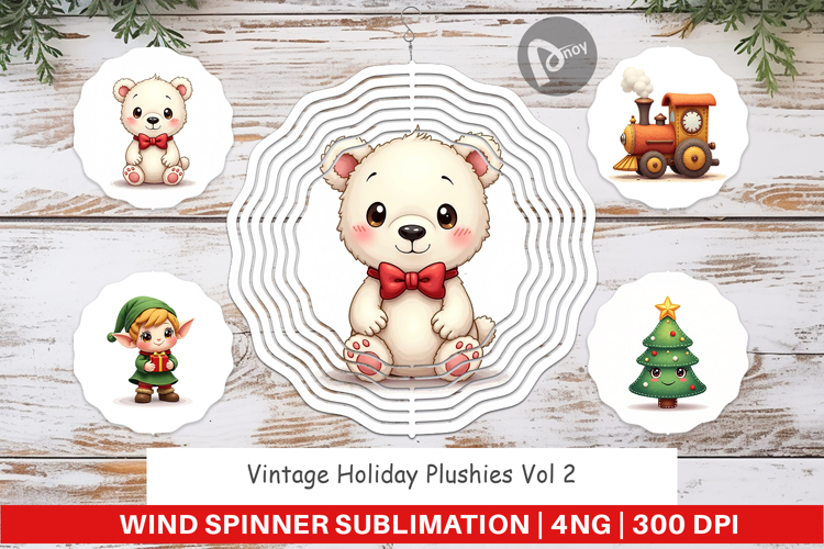 Vintage Holiday Plushies Wind Spinner