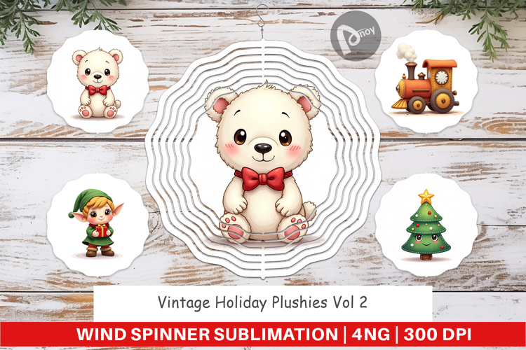 Vintage Holiday Plushies Wind Spinner