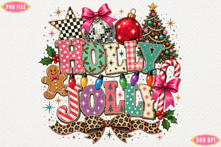 Vintage Holly Jolly Christmas PNG