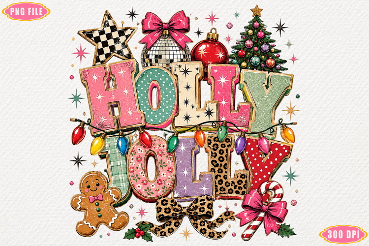 Vintage Holly Jolly Christmas PNG