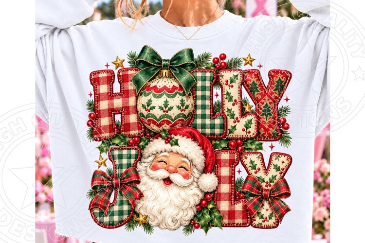 Vintage Holly Jolly Santa Sublimation PNG example image 1