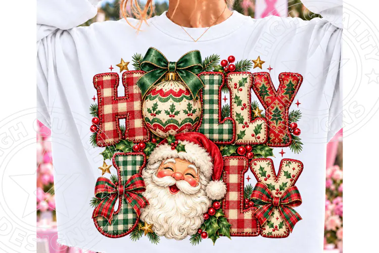 Vintage Holly Jolly Santa Sublimation PNG