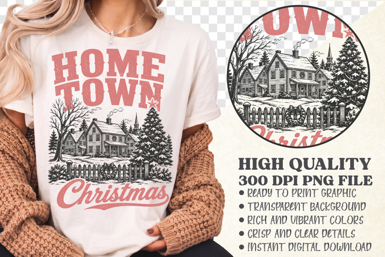 Vintage Hometown Christmas PNG,Winter Holiday Shirt