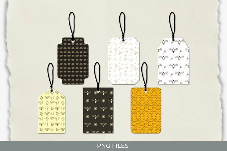 Vintage Honey Bee Seamless Pattern Shaped Tags
