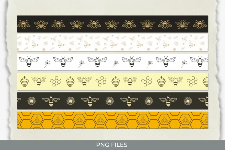 Vintage Honey Bee Seamless Pattern Strips