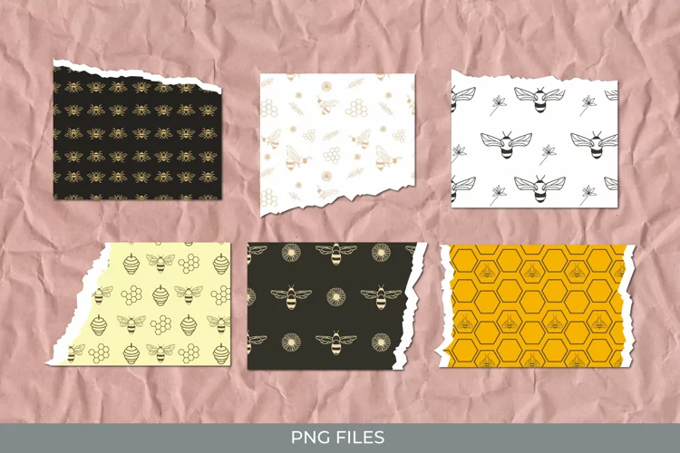 Vintage Honey Bee Seamless Pattern Torn Paper