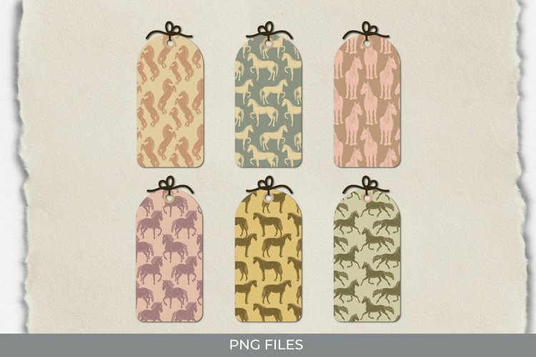 Vintage Horses Seamless Pattern Shaped Tags example image 1