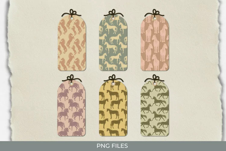 Vintage Horses Seamless Pattern Shaped Tags